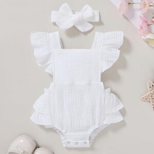 White Baby Romper with Headband